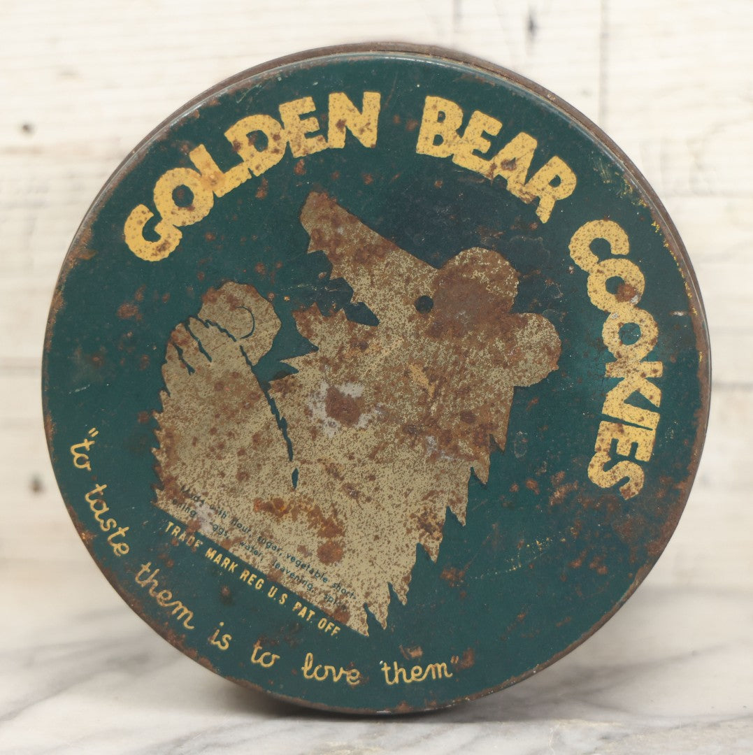 Lot 218 - Vintage Golden Bear Cookies 16 Oz Advertising Tin, Copyright 1937, Golden Bear Cookie Co., Long Island City, New York