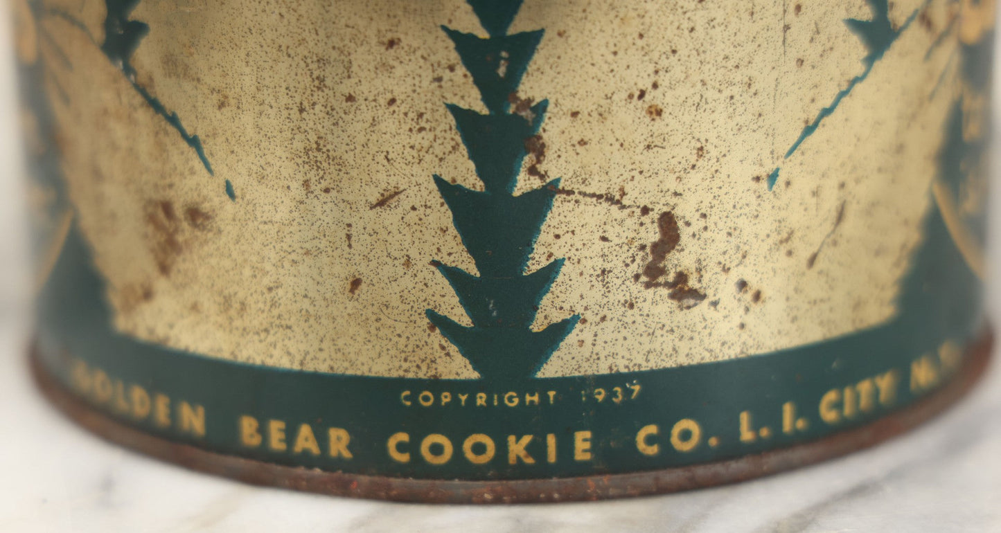 Lot 218 - Vintage Golden Bear Cookies 16 Oz Advertising Tin, Copyright 1937, Golden Bear Cookie Co., Long Island City, New York