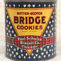 Lot 219 - Vintage Butterscotch Bridge Cookies 1 Lb Advertising Tin, Paul Schulze Biscuit Co., Chicago