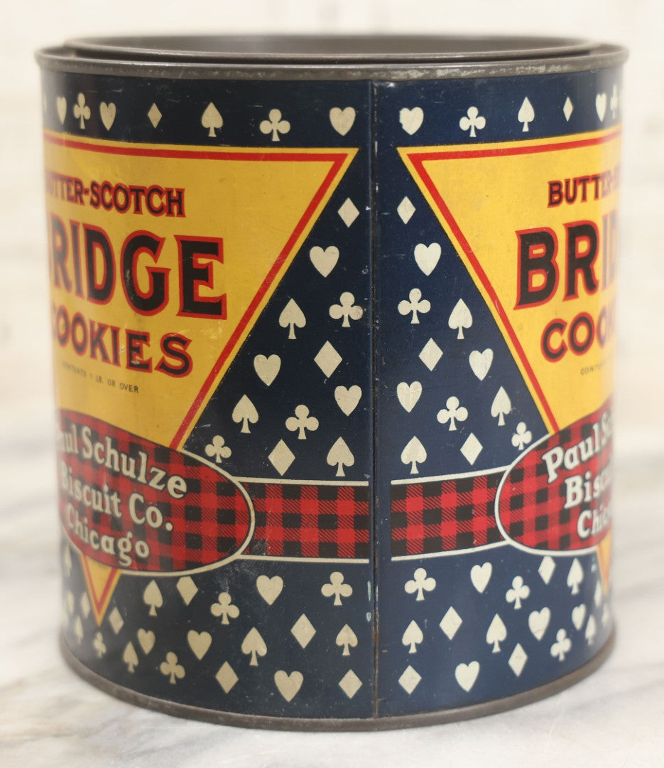 Lot 219 - Vintage Butterscotch Bridge Cookies 1 Lb Advertising Tin, Paul Schulze Biscuit Co., Chicago