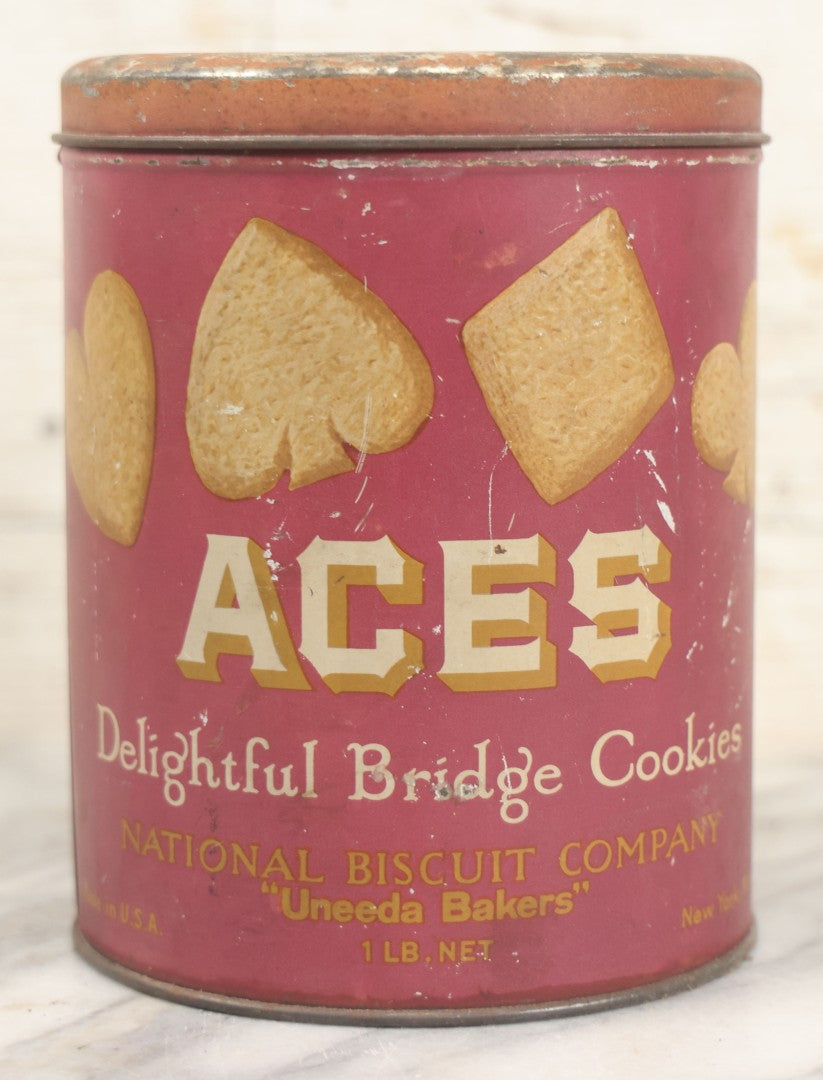 Lot 220 - Vintage Aces Delightful Bridge Cookies 1Lb Advertising Tin, National Biscuit Company, Uneeda Bakers, New York 
