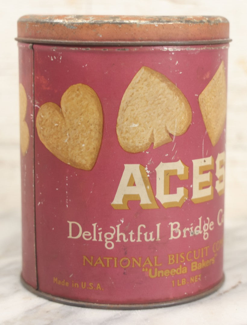 Lot 220 - Vintage Aces Delightful Bridge Cookies 1Lb Advertising Tin, National Biscuit Company, Uneeda Bakers, New York 