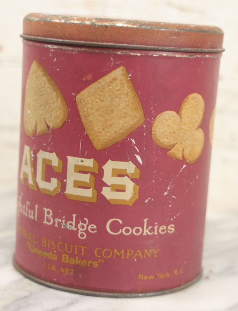Lot 220 - Vintage Aces Delightful Bridge Cookies 1Lb Advertising Tin, National Biscuit Company, Uneeda Bakers, New York 