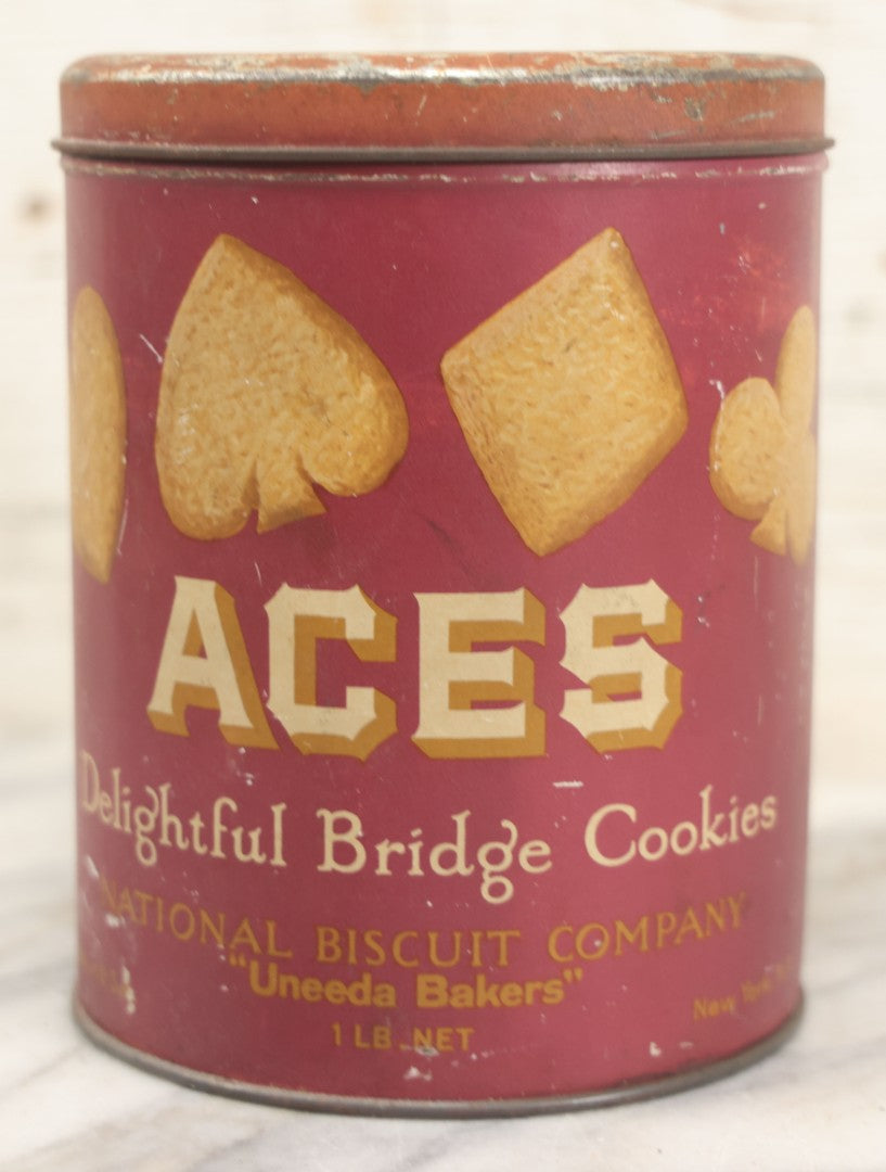 Lot 220 - Vintage Aces Delightful Bridge Cookies 1Lb Advertising Tin, National Biscuit Company, Uneeda Bakers, New York 