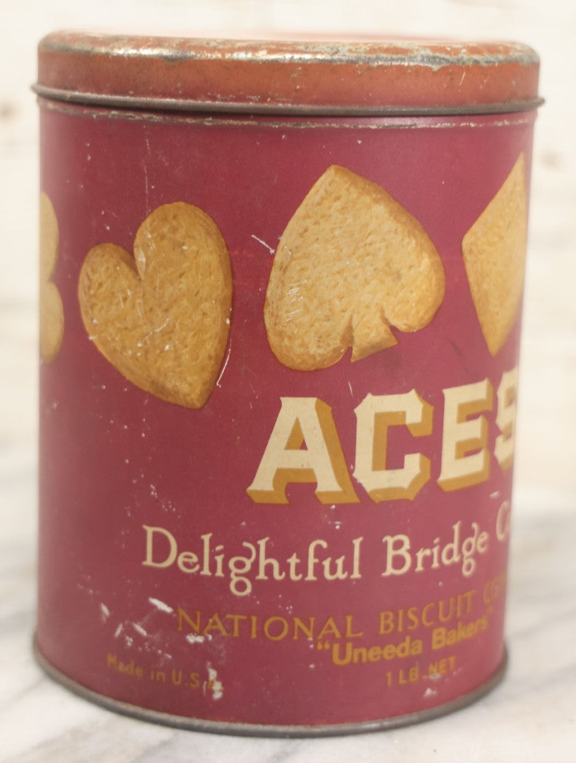 Lot 220 - Vintage Aces Delightful Bridge Cookies 1Lb Advertising Tin, National Biscuit Company, Uneeda Bakers, New York 