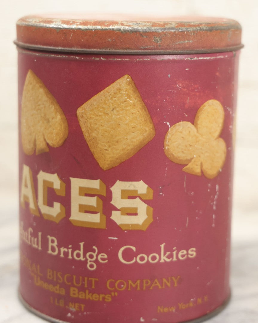 Lot 220 - Vintage Aces Delightful Bridge Cookies 1Lb Advertising Tin, National Biscuit Company, Uneeda Bakers, New York 