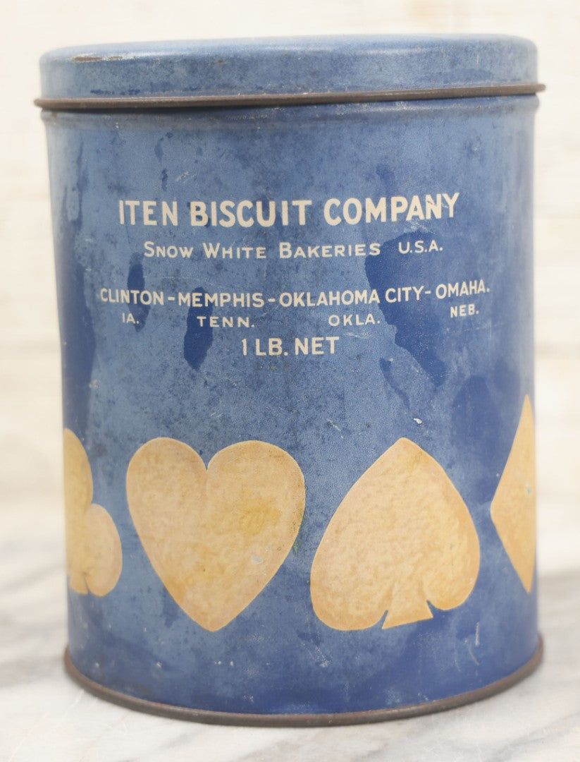 Lot 221 - Vintage Iten's Sure Tricks Bridge Party Cookies 1 Lb Advertising Tin, Iten Biscuit Company, Snow White B Akers, Midwest U.S.A.