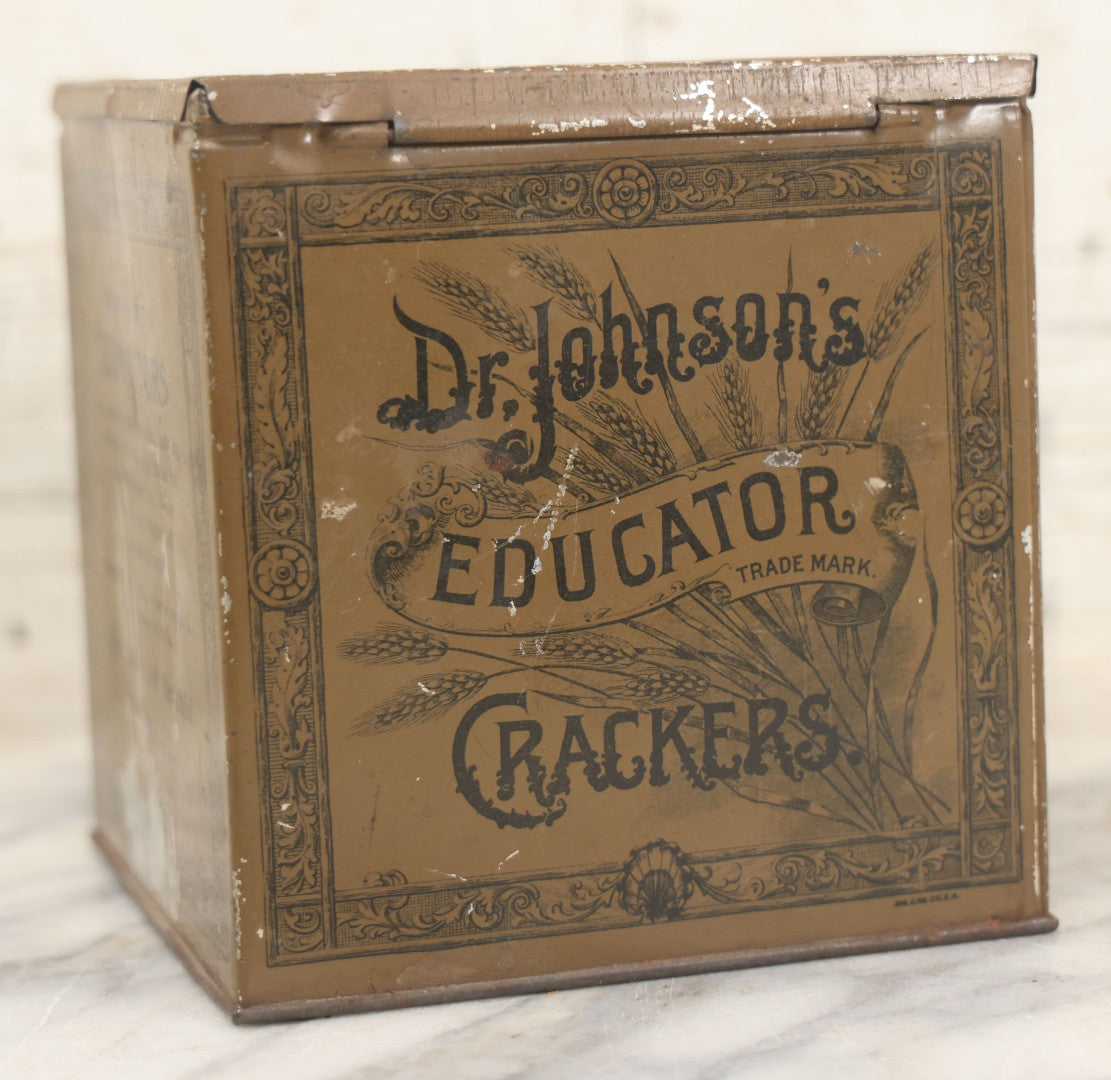 Lot 222 - Antique Dr. Johnson's Educator Crackers Advertising Tin, Johnson Educator Food Company, Boston, Mass