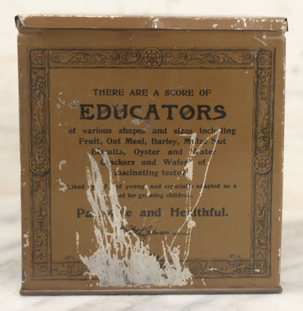 Lot 222 - Antique Dr. Johnson's Educator Crackers Advertising Tin, Johnson Educator Food Company, Boston, Mass