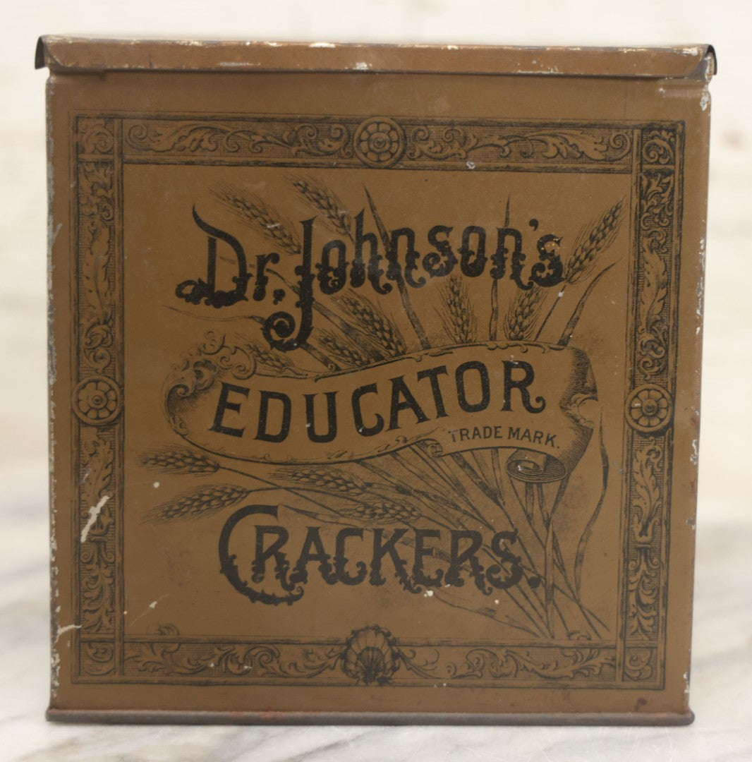 Lot 222 - Antique Dr. Johnson's Educator Crackers Advertising Tin, Johnson Educator Food Company, Boston, Mass