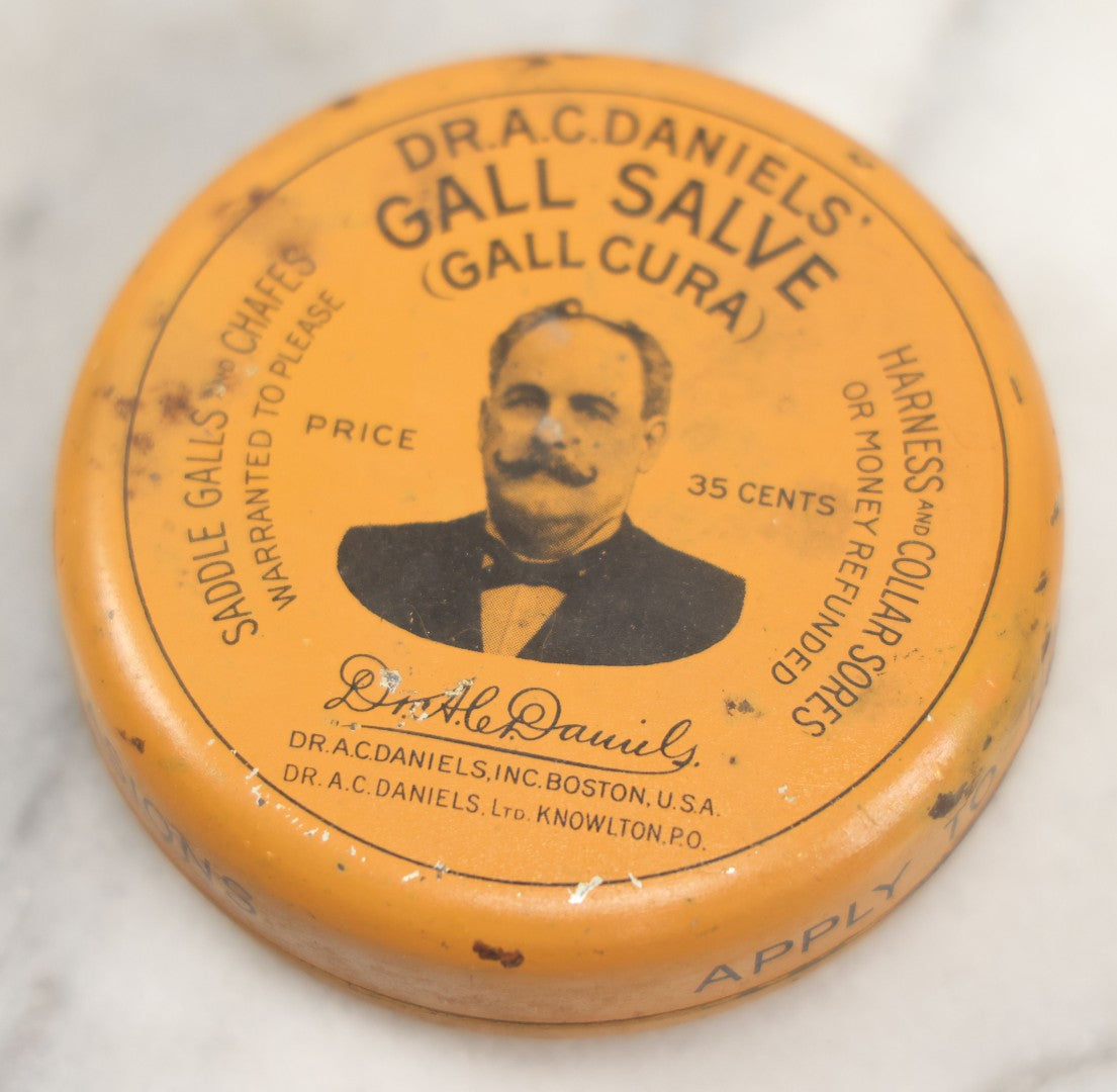 Lot 223 - Pair Of Antique Advertising Tins Including Dr. A.C. Daniels' Gall Salve And U.S. Saddle Soap