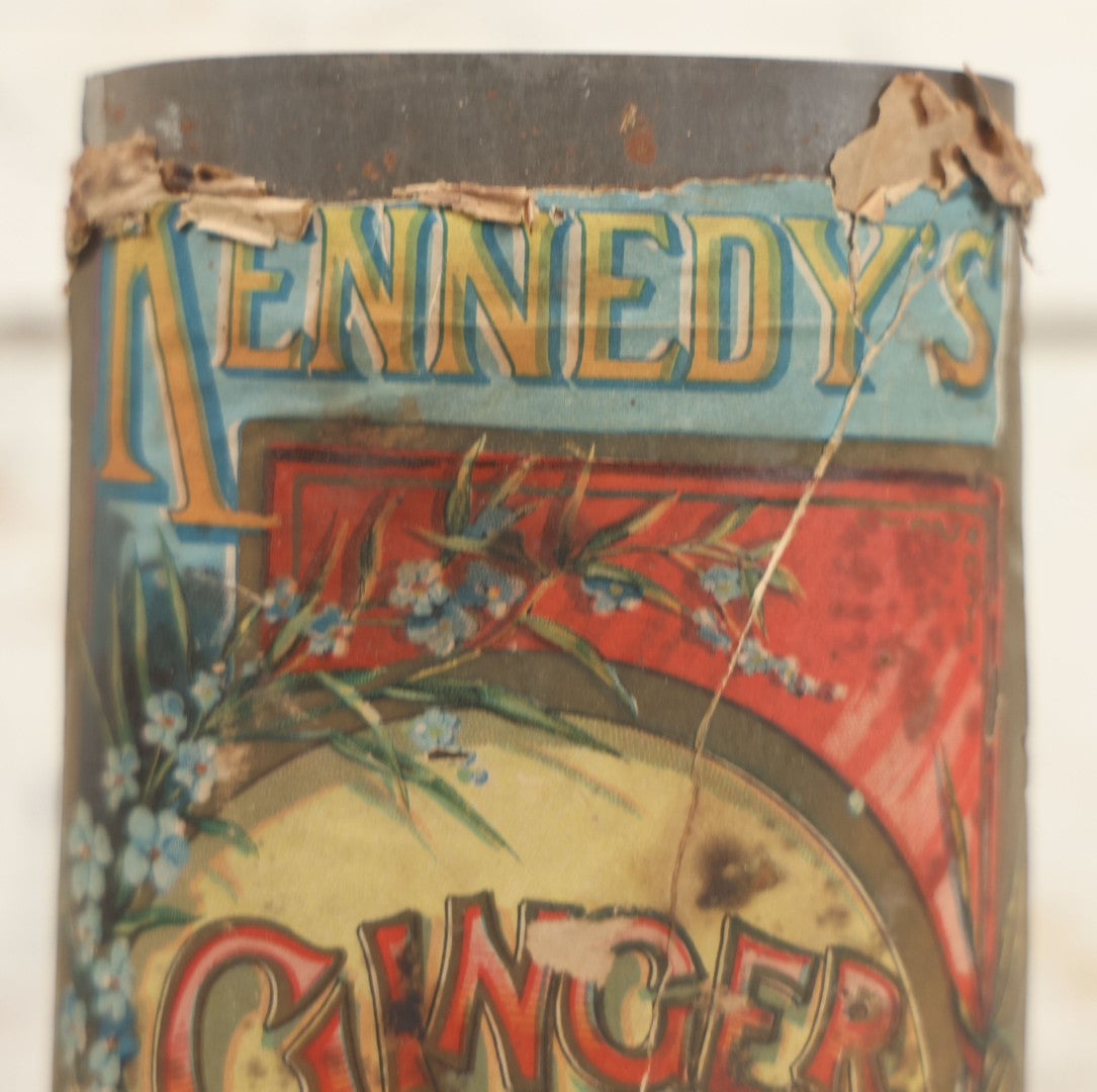 Lot 225 - Pair Of Antique Kennedy Cookie Advertising Tins, Including Kennedy's Malto-Bovine Biscuit And Kennedy's Ginger Wafers, With Paper Label, Cambridgeport, Massachusetts And Chicago, Illinois