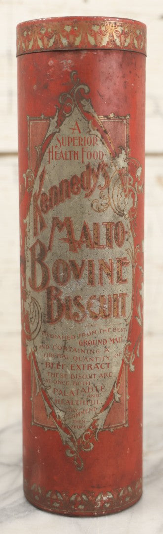 Lot 225 - Pair Of Antique Kennedy Cookie Advertising Tins, Including Kennedy's Malto-Bovine Biscuit And Kennedy's Ginger Wafers, With Paper Label, Cambridgeport, Massachusetts And Chicago, Illinois