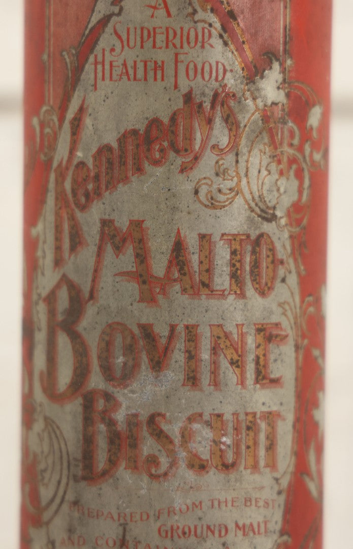 Lot 225 - Pair Of Antique Kennedy Cookie Advertising Tins, Including Kennedy's Malto-Bovine Biscuit And Kennedy's Ginger Wafers, With Paper Label, Cambridgeport, Massachusetts And Chicago, Illinois