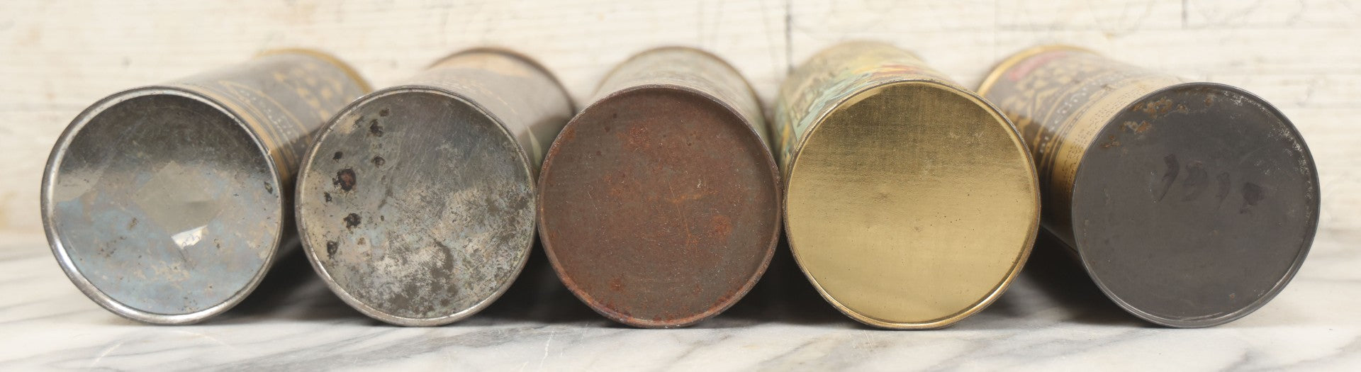 Lot 227 - Grouping Of Five Vintage Cookie And Wafer Tube Advertising Tins Including Famous Sugar Cookies, Ontario Chocolate Wafers, Famous Whole Wheat Cookies, Famous Ginger Wafers, And Famous Chocolate Wafers, National Biscuit Company