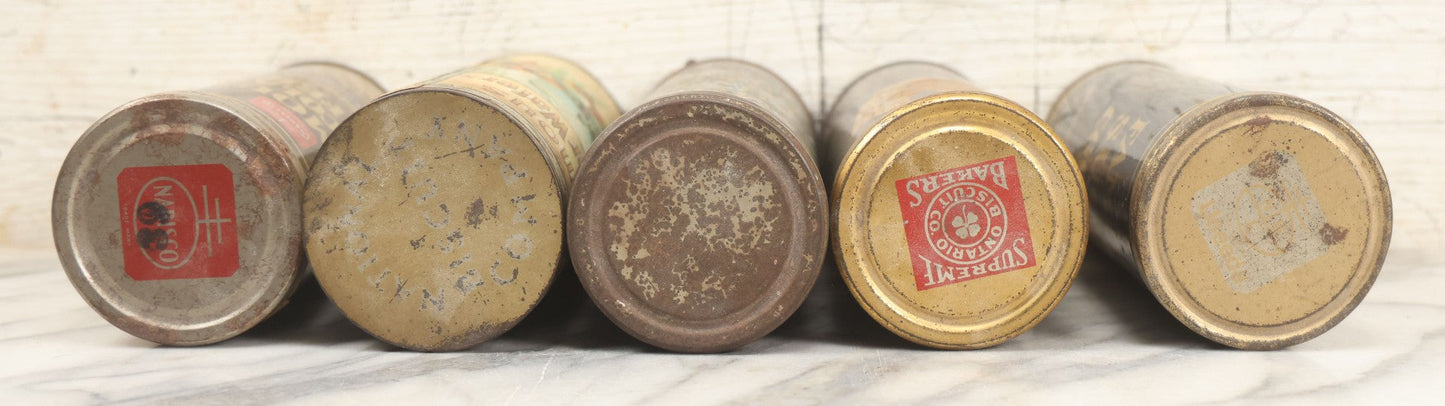 Lot 227 - Grouping Of Five Vintage Cookie And Wafer Tube Advertising Tins Including Famous Sugar Cookies, Ontario Chocolate Wafers, Famous Whole Wheat Cookies, Famous Ginger Wafers, And Famous Chocolate Wafers, National Biscuit Company