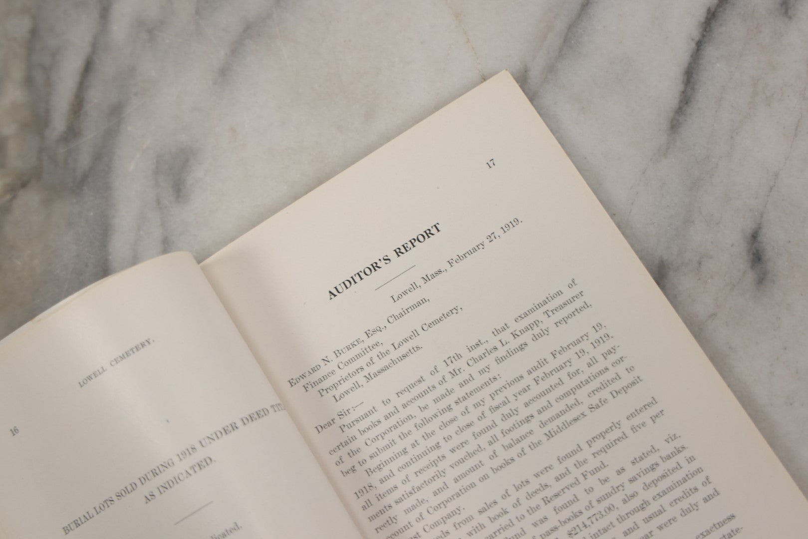 Lot 229 - Antique Ephemera Booklet, "Lowell Cemetery Annual Report," 77Th Annual Report, With Photos, 1919