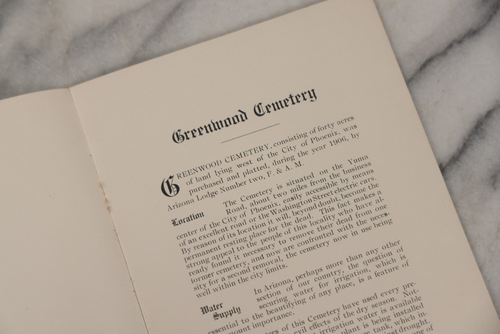 Lot 230 - Antique Ephemera Booklet, "Greenwood Cemetery, Phoenix, Arizona" Maricopa County, With Photos, Rules, Regulations, Photo, Map