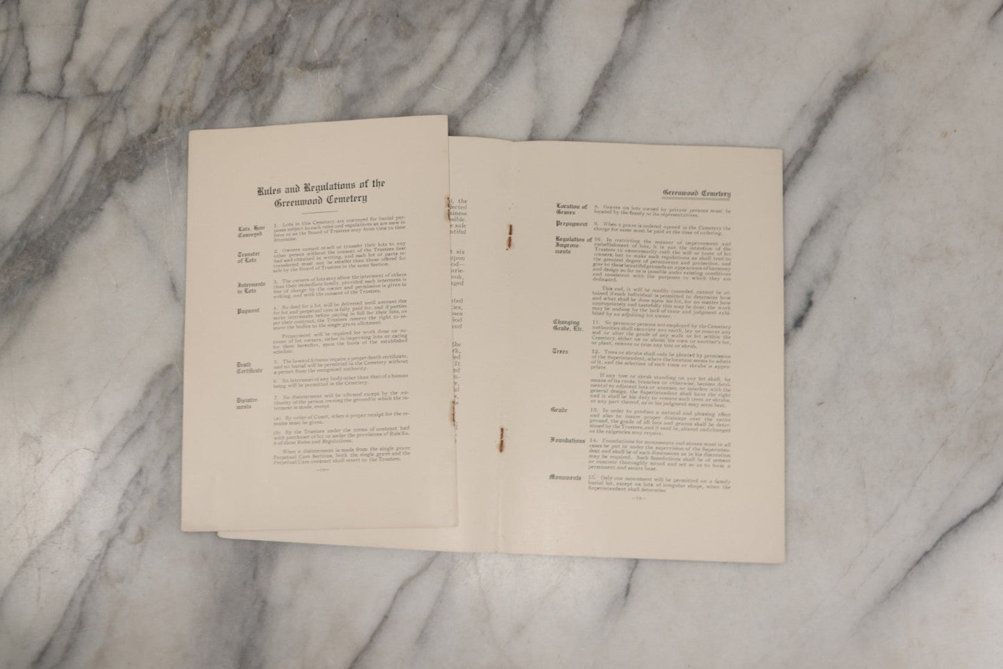 Lot 230 - Antique Ephemera Booklet, "Greenwood Cemetery, Phoenix, Arizona" Maricopa County, With Photos, Rules, Regulations, Photo, Map