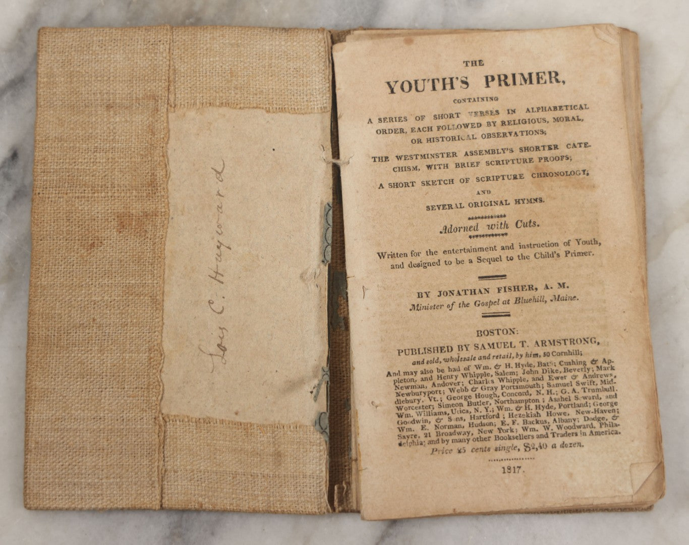 Lot 232 - "The Youth's Primer" Early Antique Soft Cover Booklet By Jonathan Fisher, Minister Of Gospel At Blue Hill, Maine, "Adorned With Cuts," Samuel T. Armstrong, Publisher, Boston, 1817