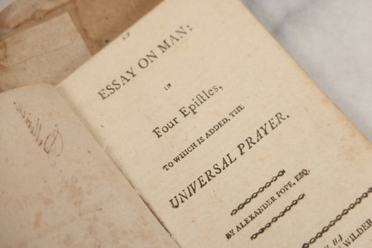 Lot 233 - "Essay On Man: In Four Epistles, To Which Is Added The Universal Prayer" Early Antique Soft Cover Booklet By Alexander Pope, Esquire, Printed By Salmon Wilder, Jaffrey, New Hampshire, 1813, With Original Paper Sleeve