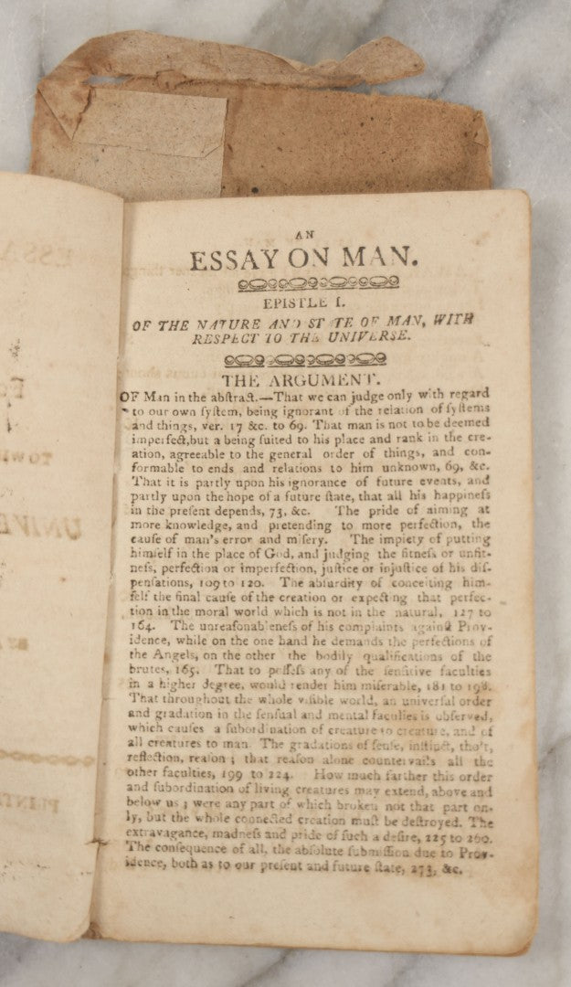 Lot 233 - "Essay On Man: In Four Epistles, To Which Is Added The Universal Prayer" Early Antique Soft Cover Booklet By Alexander Pope, Esquire, Printed By Salmon Wilder, Jaffrey, New Hampshire, 1813, With Original Paper Sleeve