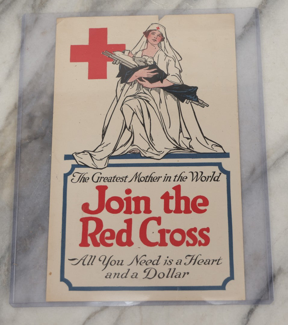 Lot 234 - Antique World War One Era Red Cross Small Size Lithograph Poster, "The Greatest Mother In The World, Join The Red Cross"