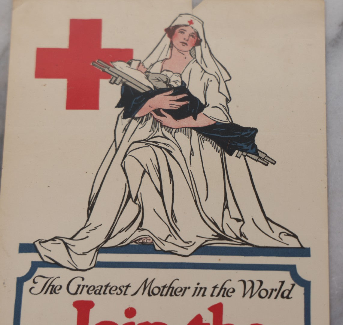 Lot 234 - Antique World War One Era Red Cross Small Size Lithograph Poster, "The Greatest Mother In The World, Join The Red Cross"