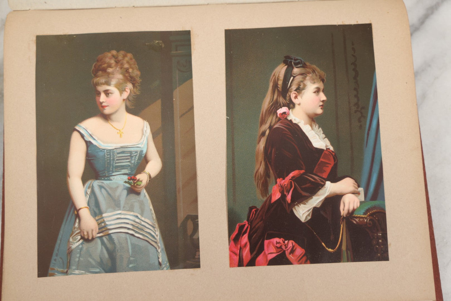 Lot 238 - Antique Victorian Scrapbook Containing Approximately Pieces, Mostly Bold Chromolithographs Of Beautiful Women, Nicely Organized