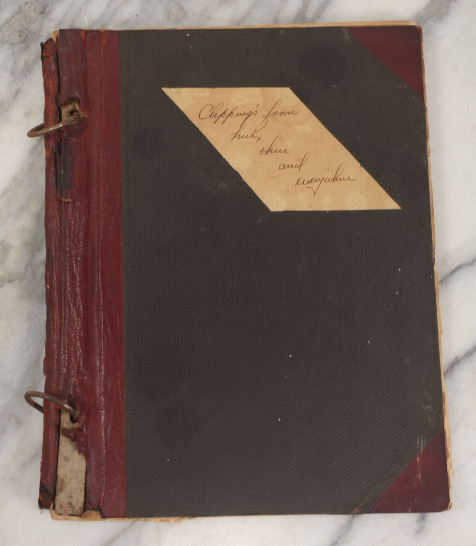 Lot 239 - Antique Early 20th Century Newspaper Scrapbook, "Clippings From Here, There, And Everywhere," Mostly Concerning Lincoln, Massachusetts, Post World War One, 1919