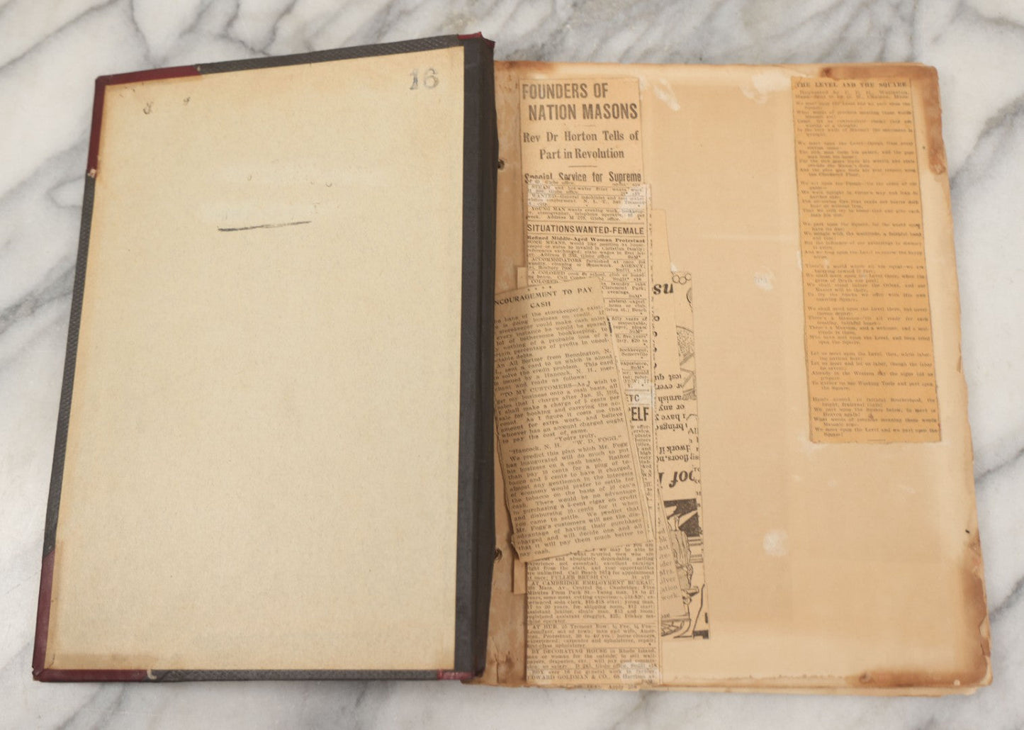 Lot 239 - Antique Early 20th Century Newspaper Scrapbook, "Clippings From Here, There, And Everywhere," Mostly Concerning Lincoln, Massachusetts, Post World War One, 1919