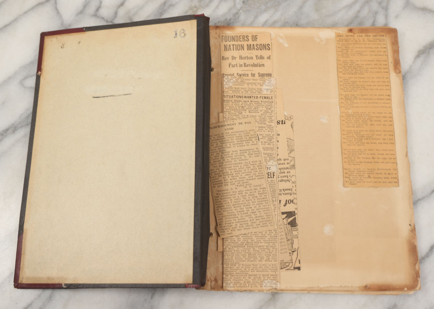 Lot 239 - Antique Early 20th Century Newspaper Scrapbook, "Clippings From Here, There, And Everywhere," Mostly Concerning Lincoln, Massachusetts, Post World War One, 1919