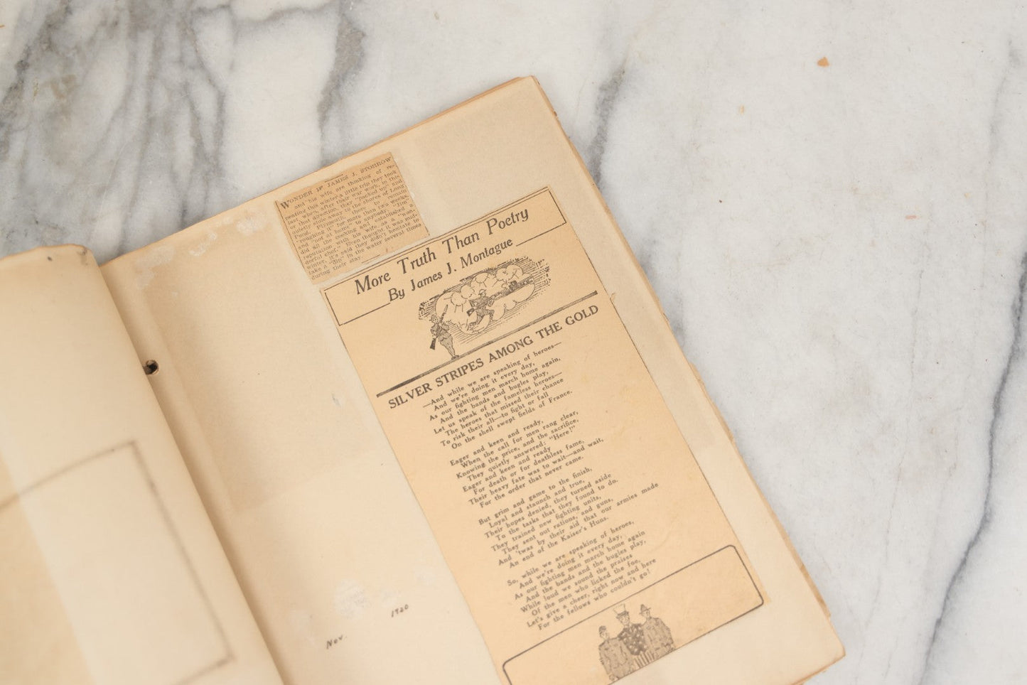 Lot 239 - Antique Early 20th Century Newspaper Scrapbook, "Clippings From Here, There, And Everywhere," Mostly Concerning Lincoln, Massachusetts, Post World War One, 1919