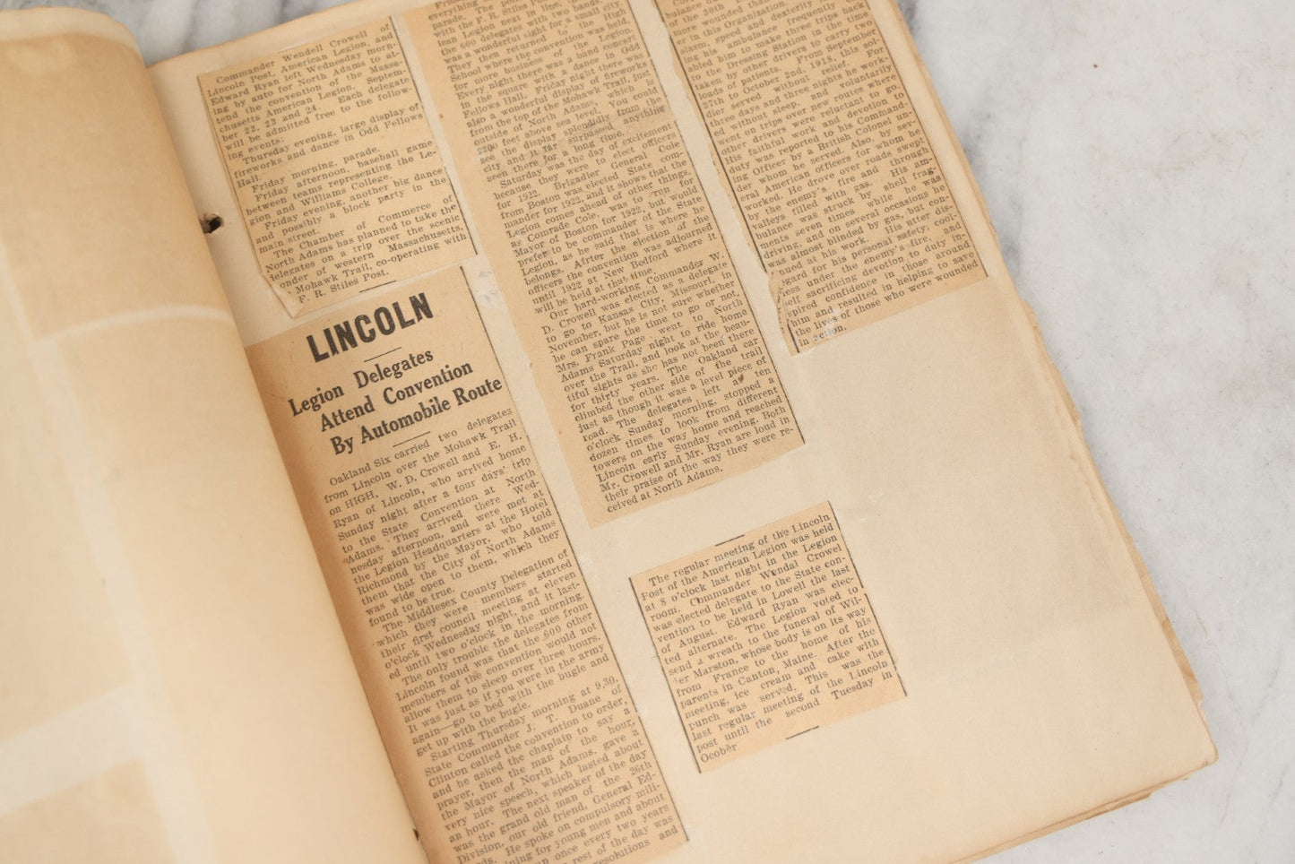 Lot 239 - Antique Early 20th Century Newspaper Scrapbook, "Clippings From Here, There, And Everywhere," Mostly Concerning Lincoln, Massachusetts, Post World War One, 1919