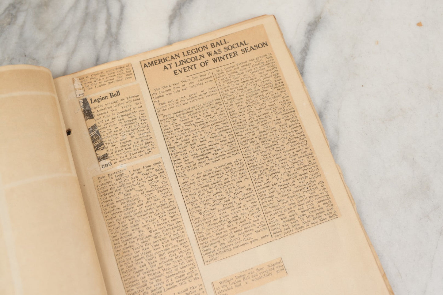 Lot 239 - Antique Early 20th Century Newspaper Scrapbook, "Clippings From Here, There, And Everywhere," Mostly Concerning Lincoln, Massachusetts, Post World War One, 1919