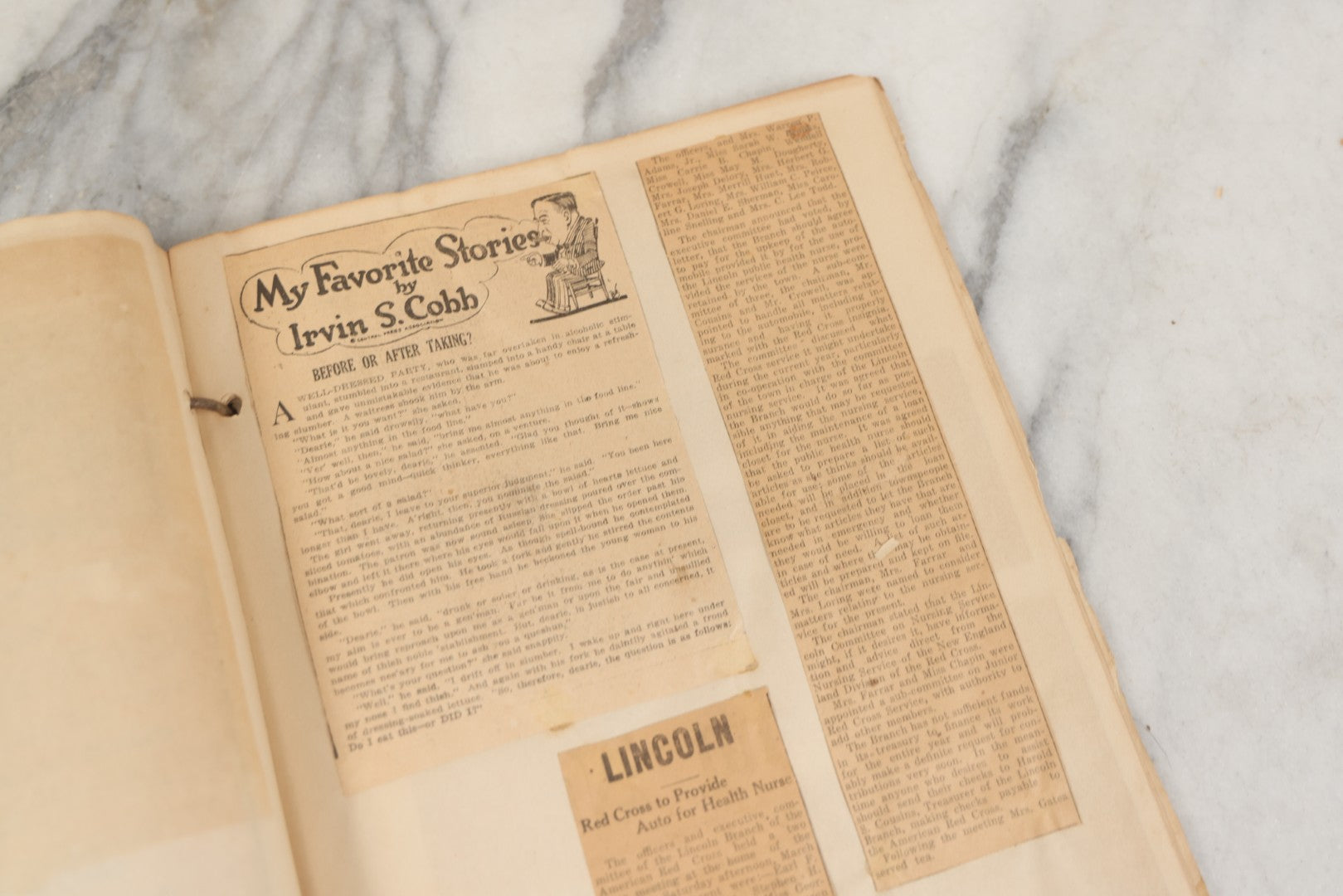 Lot 239 - Antique Early 20th Century Newspaper Scrapbook, "Clippings From Here, There, And Everywhere," Mostly Concerning Lincoln, Massachusetts, Post World War One, 1919