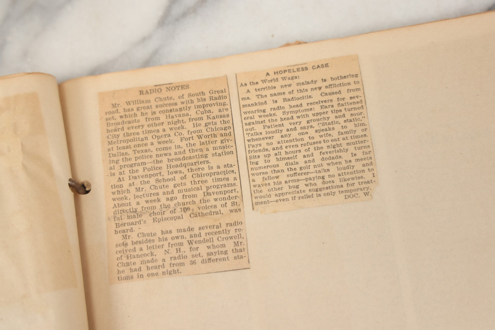 Lot 239 - Antique Early 20th Century Newspaper Scrapbook, "Clippings From Here, There, And Everywhere," Mostly Concerning Lincoln, Massachusetts, Post World War One, 1919