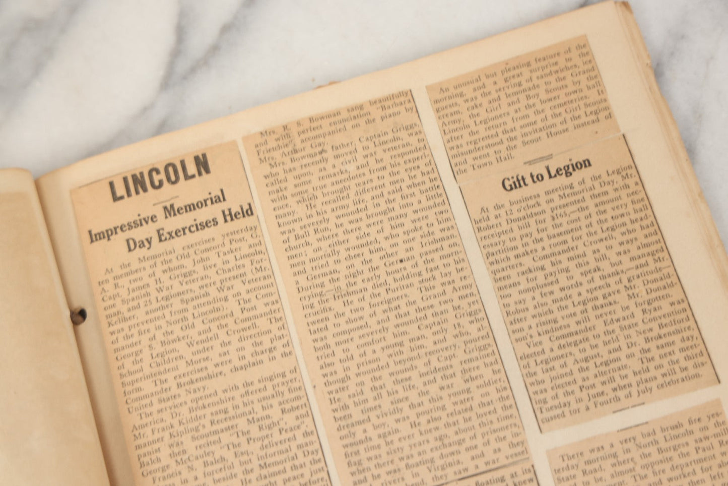 Lot 239 - Antique Early 20th Century Newspaper Scrapbook, "Clippings From Here, There, And Everywhere," Mostly Concerning Lincoln, Massachusetts, Post World War One, 1919