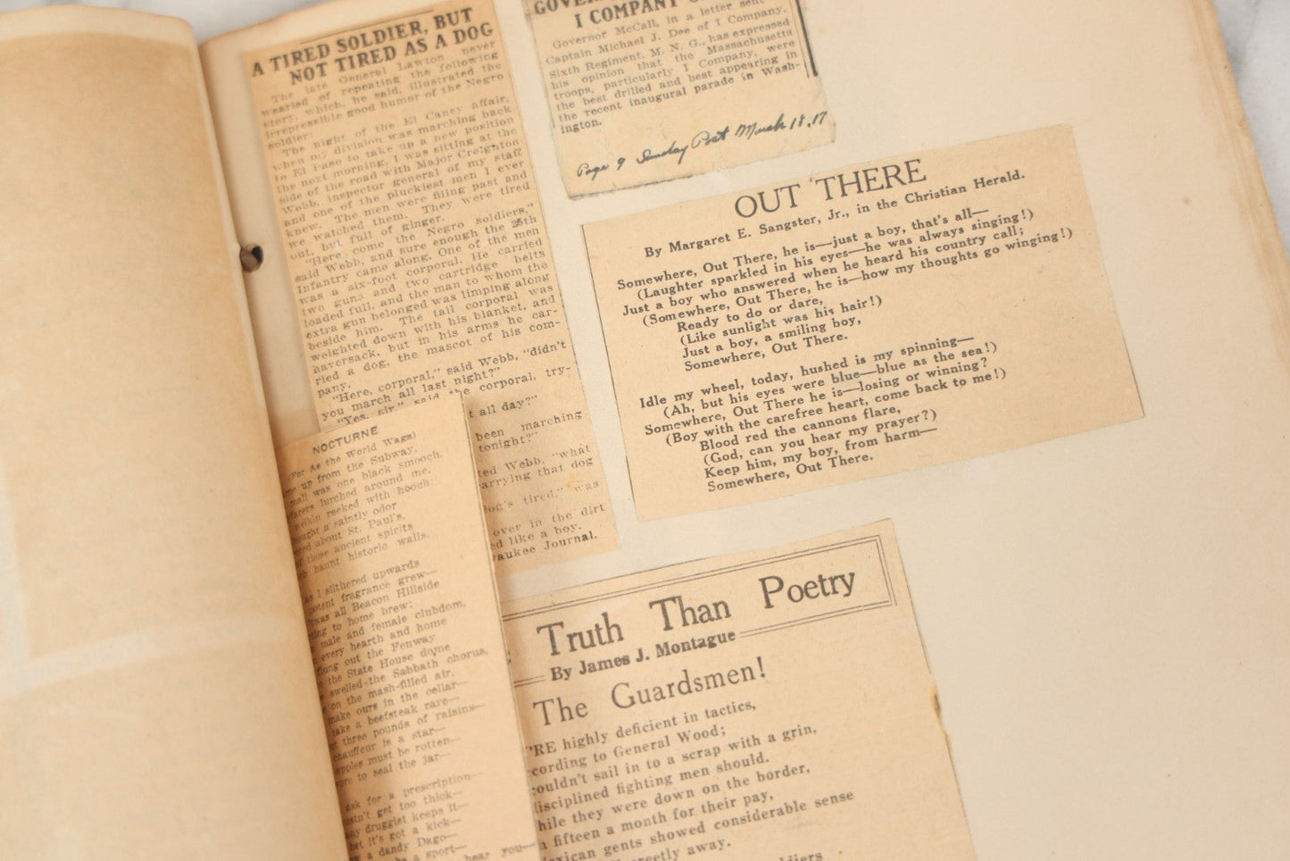 Lot 239 - Antique Early 20th Century Newspaper Scrapbook, "Clippings From Here, There, And Everywhere," Mostly Concerning Lincoln, Massachusetts, Post World War One, 1919