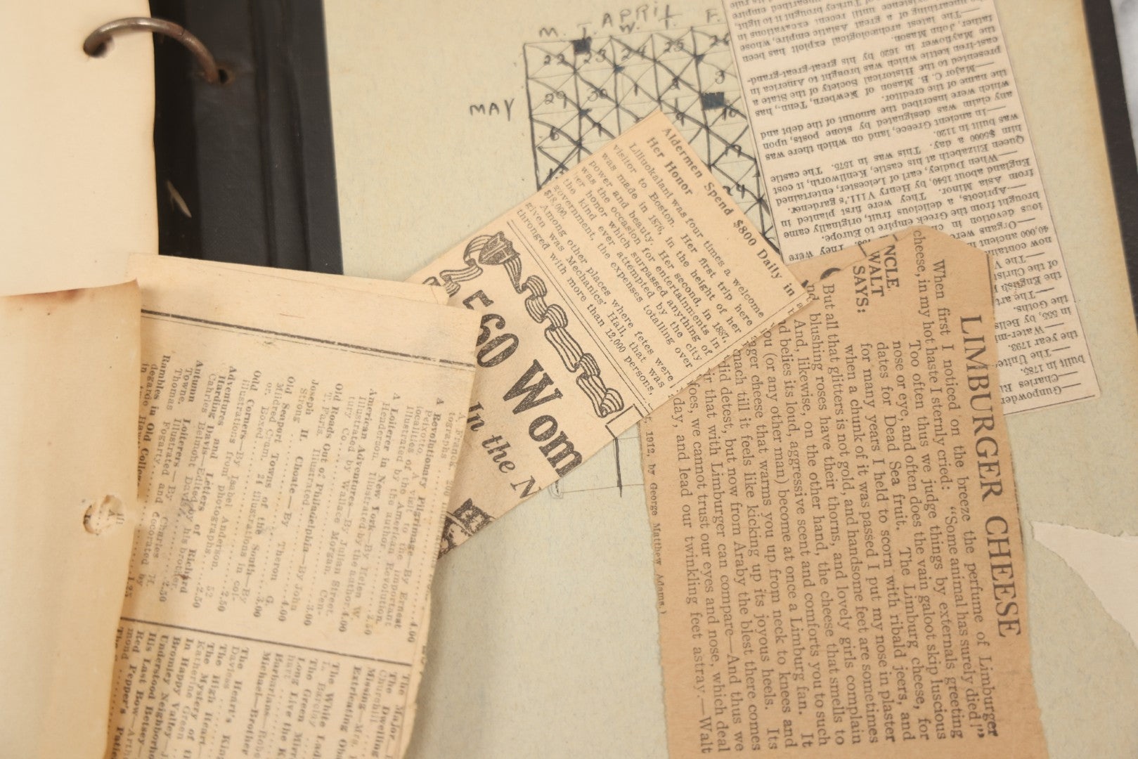 Lot 239 - Antique Early 20th Century Newspaper Scrapbook, "Clippings From Here, There, And Everywhere," Mostly Concerning Lincoln, Massachusetts, Post World War One, 1919