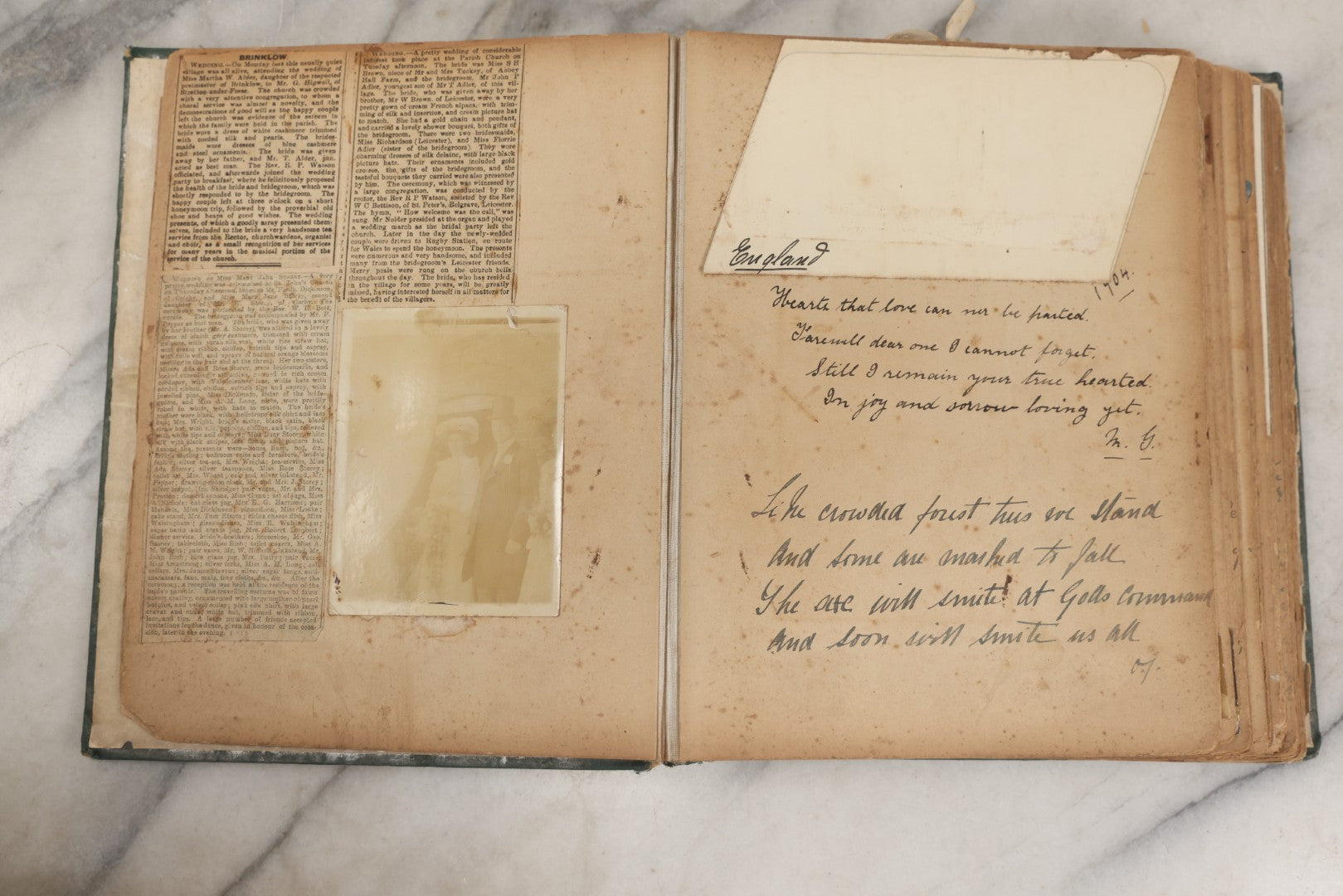 Lot 240 - Antique Snapshot Photo Album And Scrapbook Containing Dozens Of Scraps, Photos, Handwritten Poems And Entries, Watercolor And Other Paintings And Drawings, Circa 1905