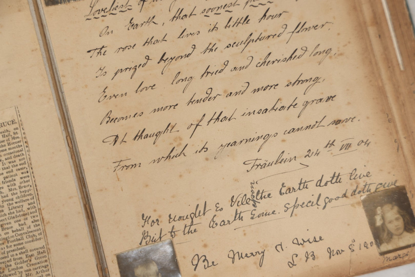 Lot 240 - Antique Snapshot Photo Album And Scrapbook Containing Dozens Of Scraps, Photos, Handwritten Poems And Entries, Watercolor And Other Paintings And Drawings, Circa 1905