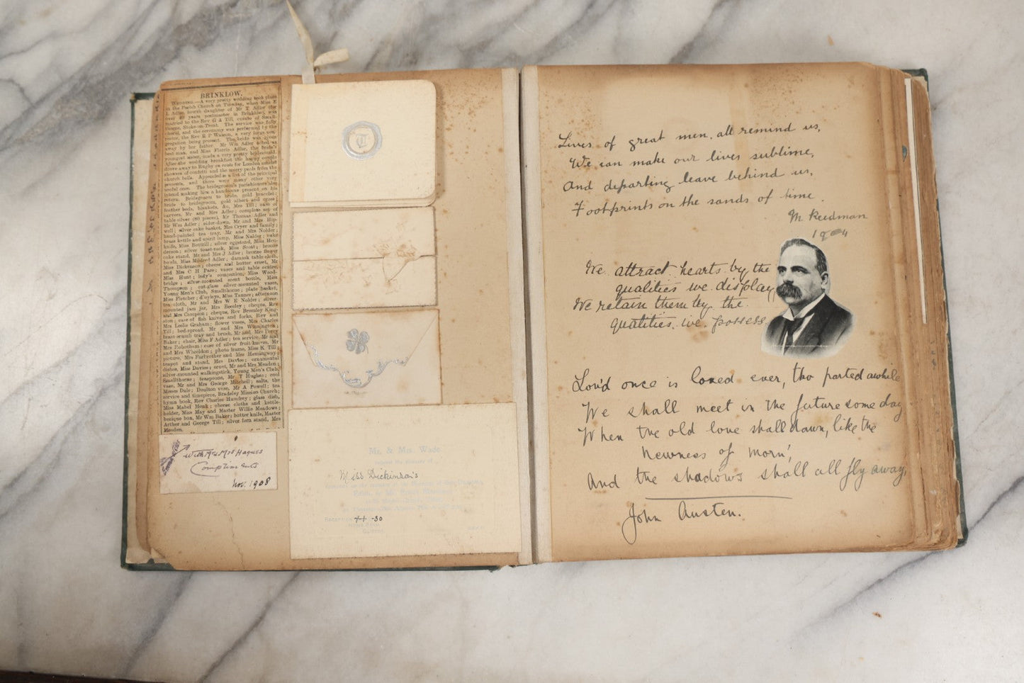 Lot 240 - Antique Snapshot Photo Album And Scrapbook Containing Dozens Of Scraps, Photos, Handwritten Poems And Entries, Watercolor And Other Paintings And Drawings, Circa 1905