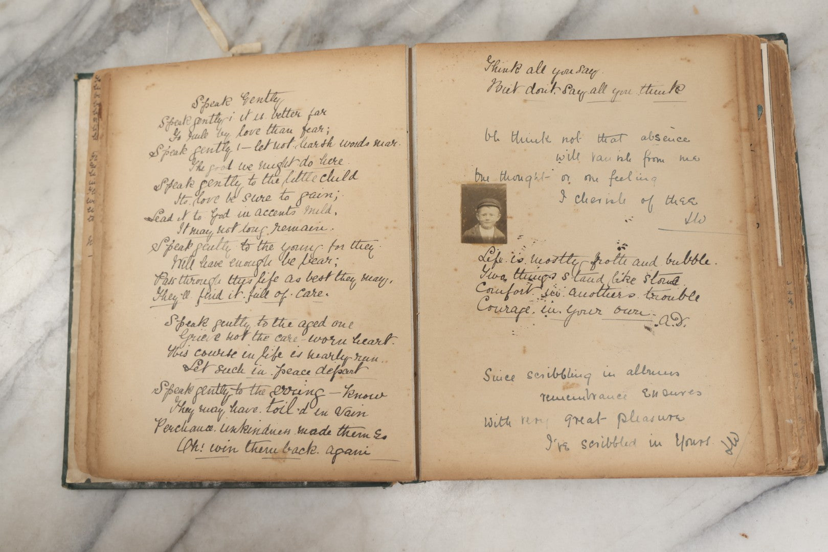 Lot 240 - Antique Snapshot Photo Album And Scrapbook Containing Dozens Of Scraps, Photos, Handwritten Poems And Entries, Watercolor And Other Paintings And Drawings, Circa 1905