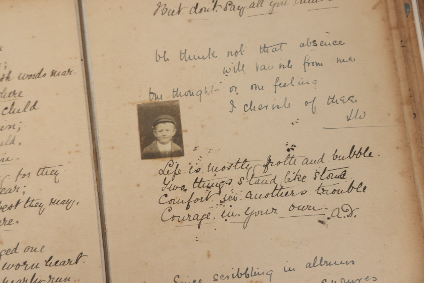 Lot 240 - Antique Snapshot Photo Album And Scrapbook Containing Dozens Of Scraps, Photos, Handwritten Poems And Entries, Watercolor And Other Paintings And Drawings, Circa 1905