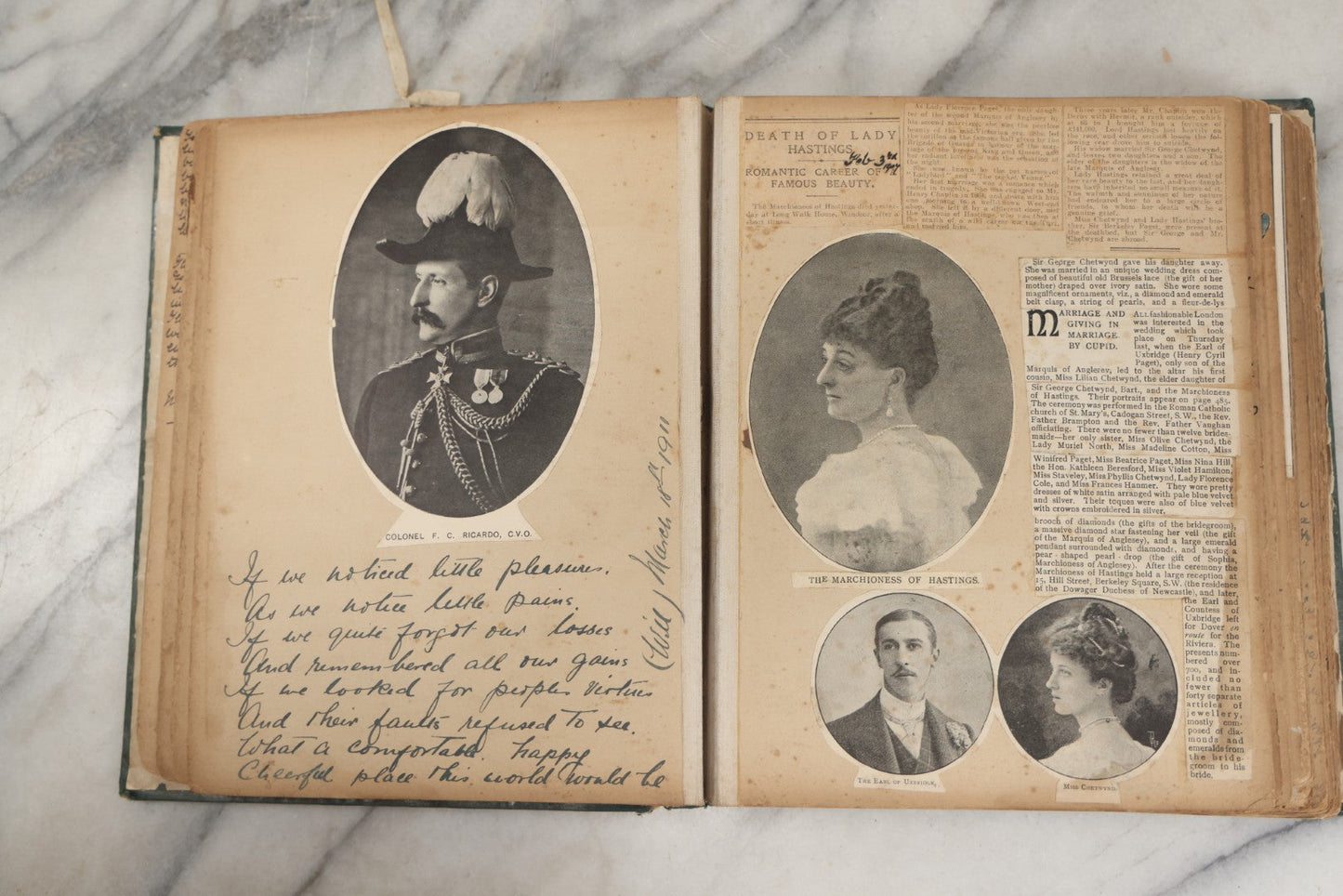 Lot 240 - Antique Snapshot Photo Album And Scrapbook Containing Dozens Of Scraps, Photos, Handwritten Poems And Entries, Watercolor And Other Paintings And Drawings, Circa 1905