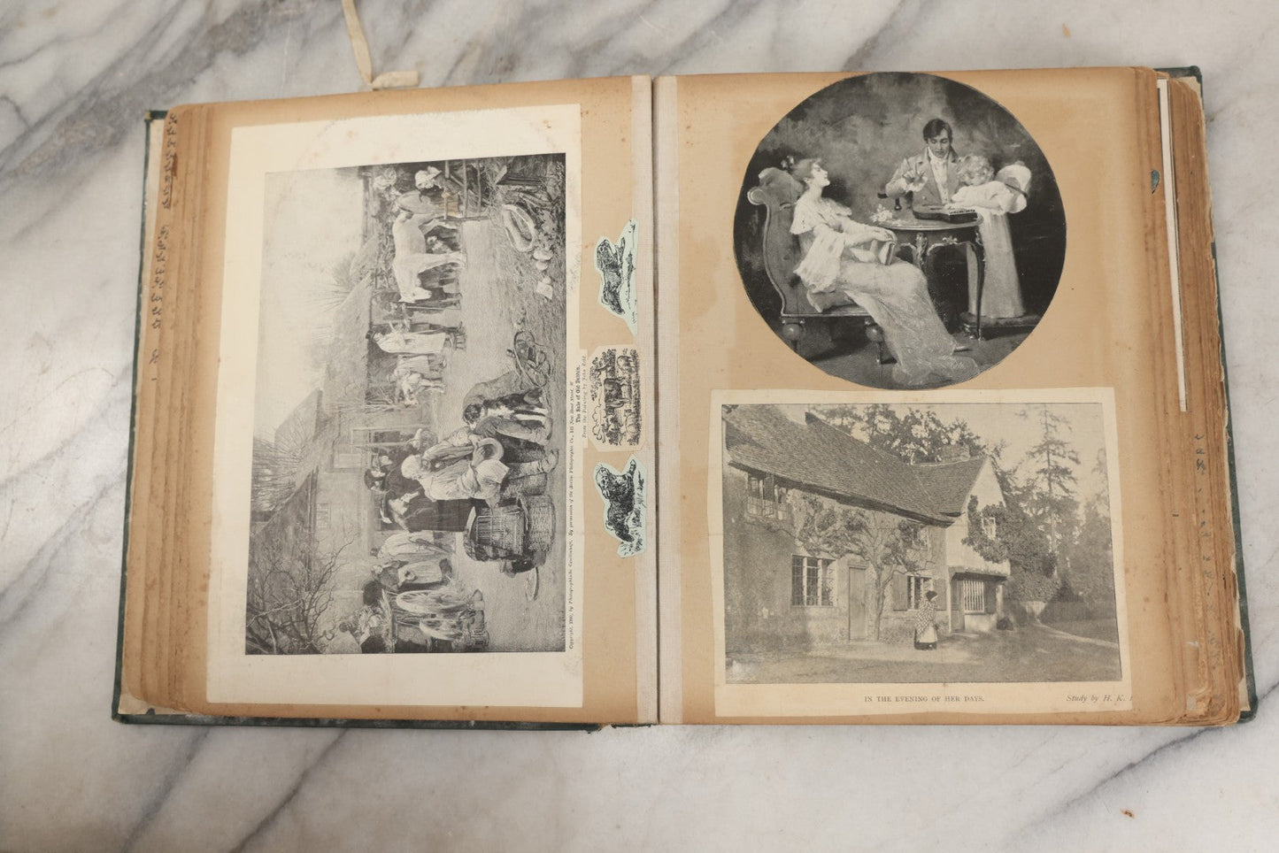 Lot 240 - Antique Snapshot Photo Album And Scrapbook Containing Dozens Of Scraps, Photos, Handwritten Poems And Entries, Watercolor And Other Paintings And Drawings, Circa 1905