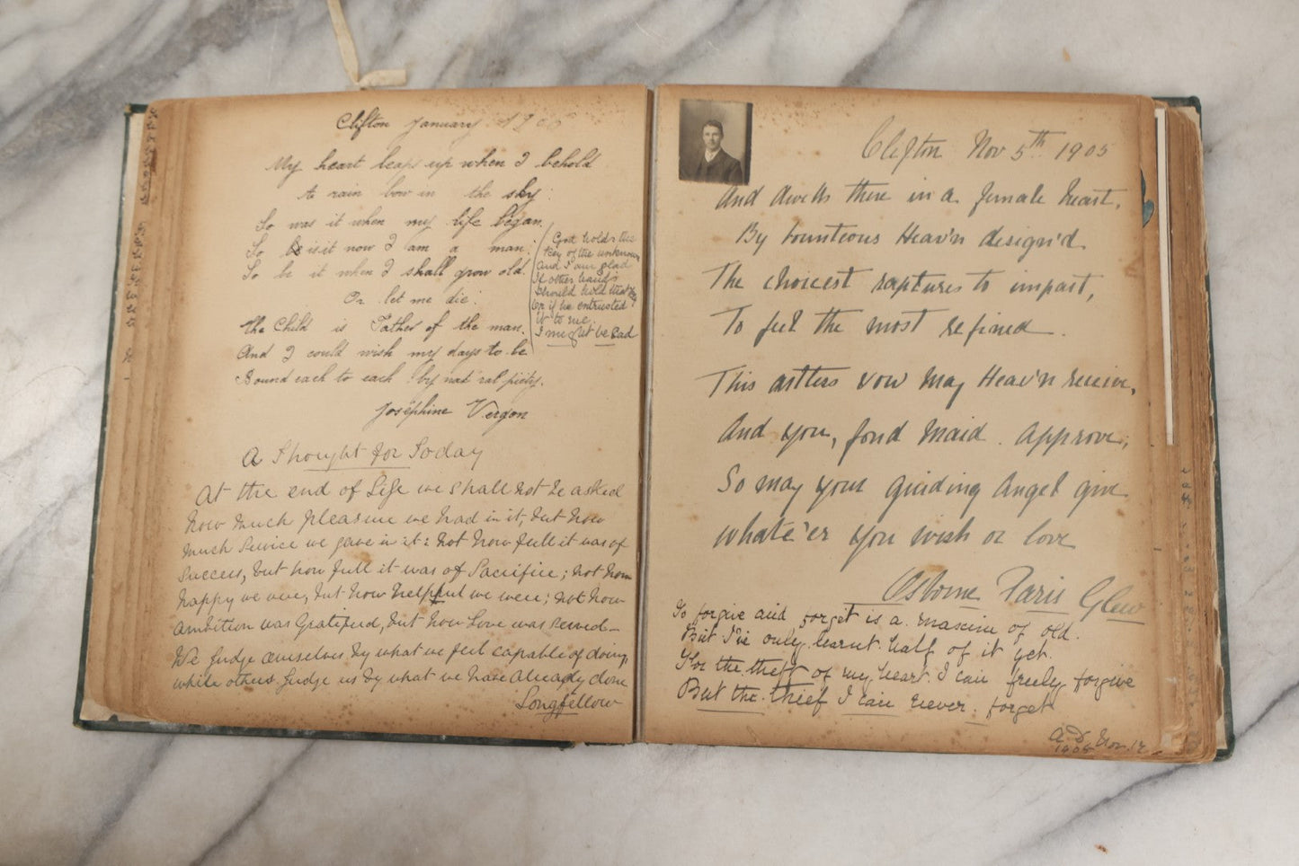 Lot 240 - Antique Snapshot Photo Album And Scrapbook Containing Dozens Of Scraps, Photos, Handwritten Poems And Entries, Watercolor And Other Paintings And Drawings, Circa 1905