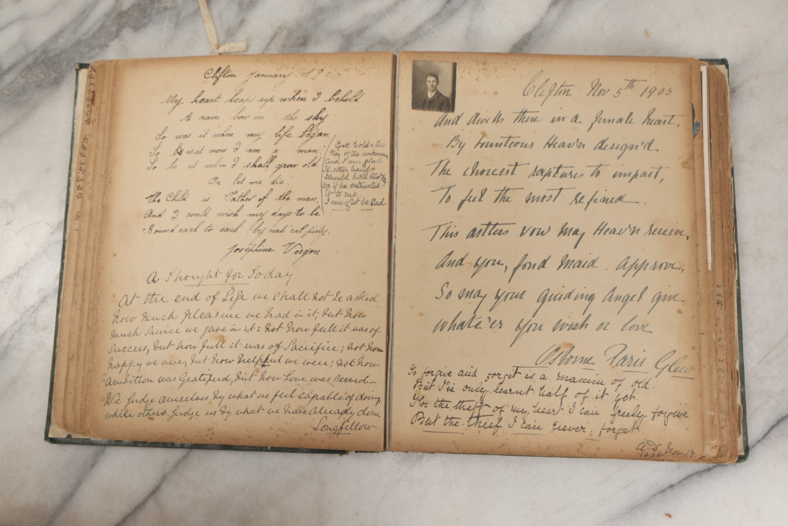 Lot 240 - Antique Snapshot Photo Album And Scrapbook Containing Dozens Of Scraps, Photos, Handwritten Poems And Entries, Watercolor And Other Paintings And Drawings, Circa 1905