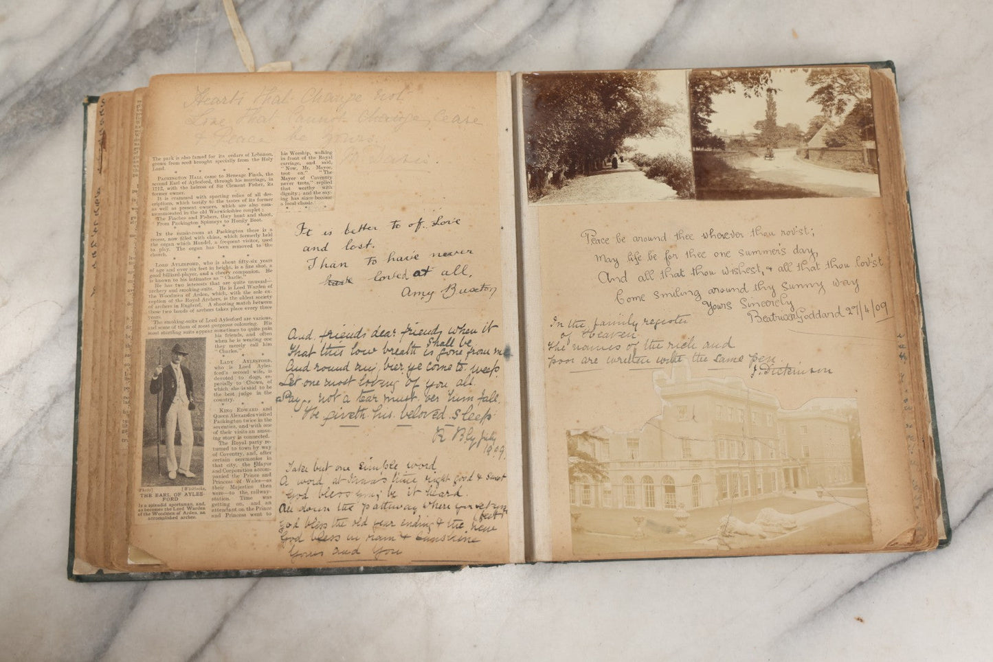 Lot 240 - Antique Snapshot Photo Album And Scrapbook Containing Dozens Of Scraps, Photos, Handwritten Poems And Entries, Watercolor And Other Paintings And Drawings, Circa 1905